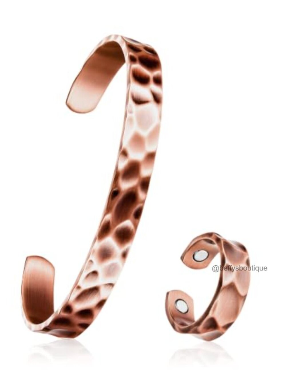 Pure Copper Hammered Cuff Bracelet and Ring Set for Women and Men